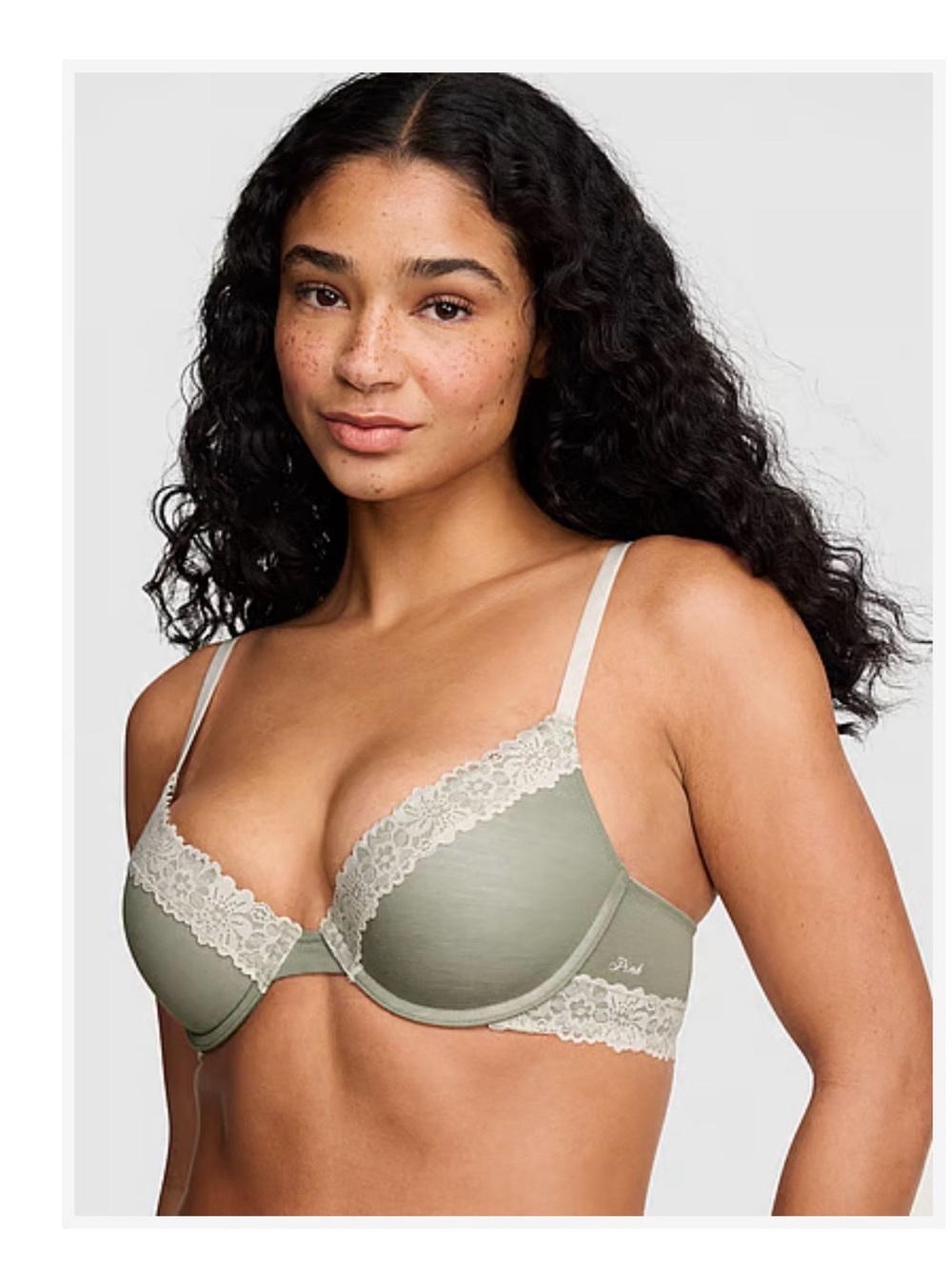 Victoria's Secret Sage Green Lace-Trim Push-Up Bra